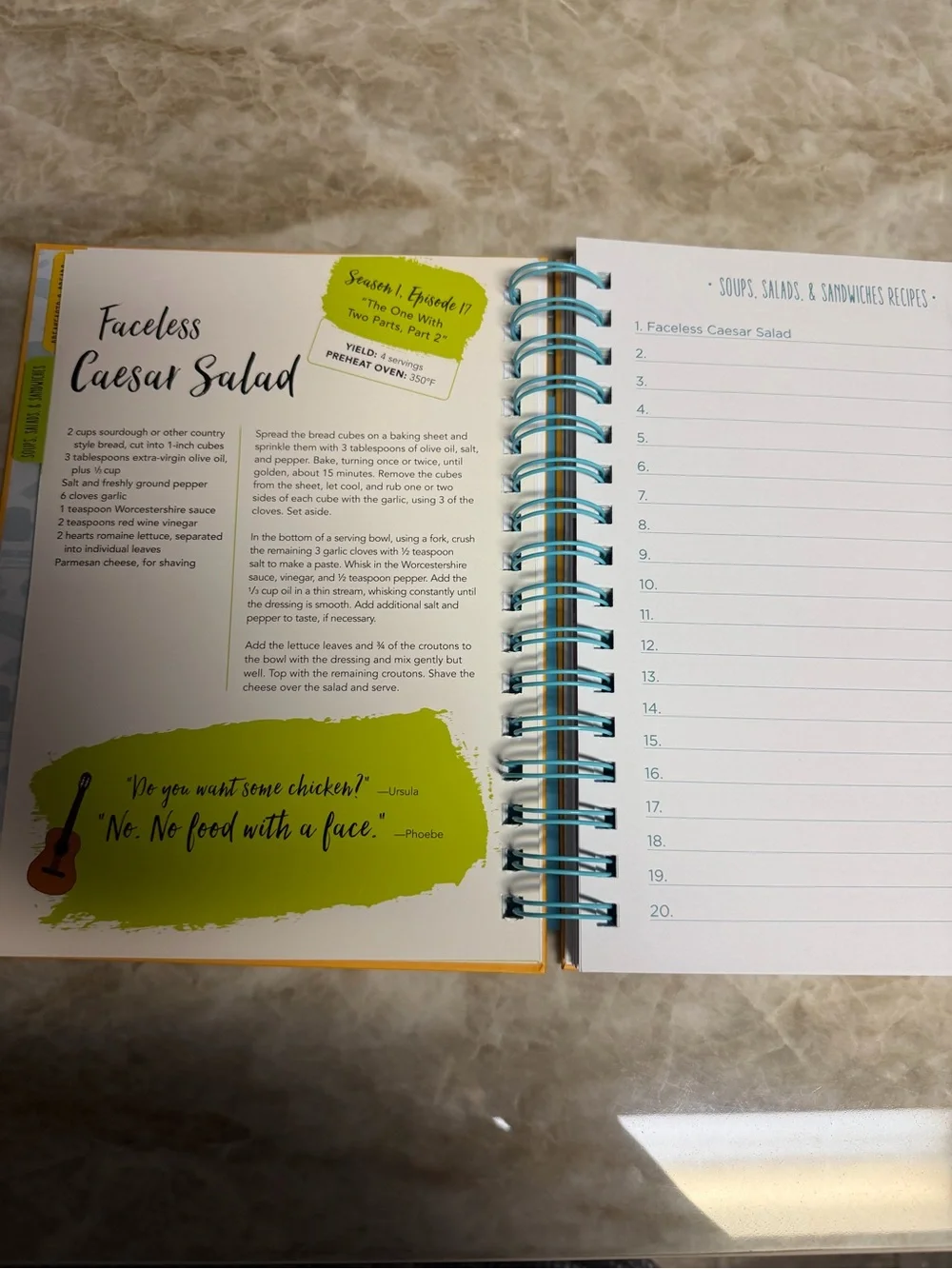 FRIENDS Bright Yellow Recipe Journal with Blue Spiral